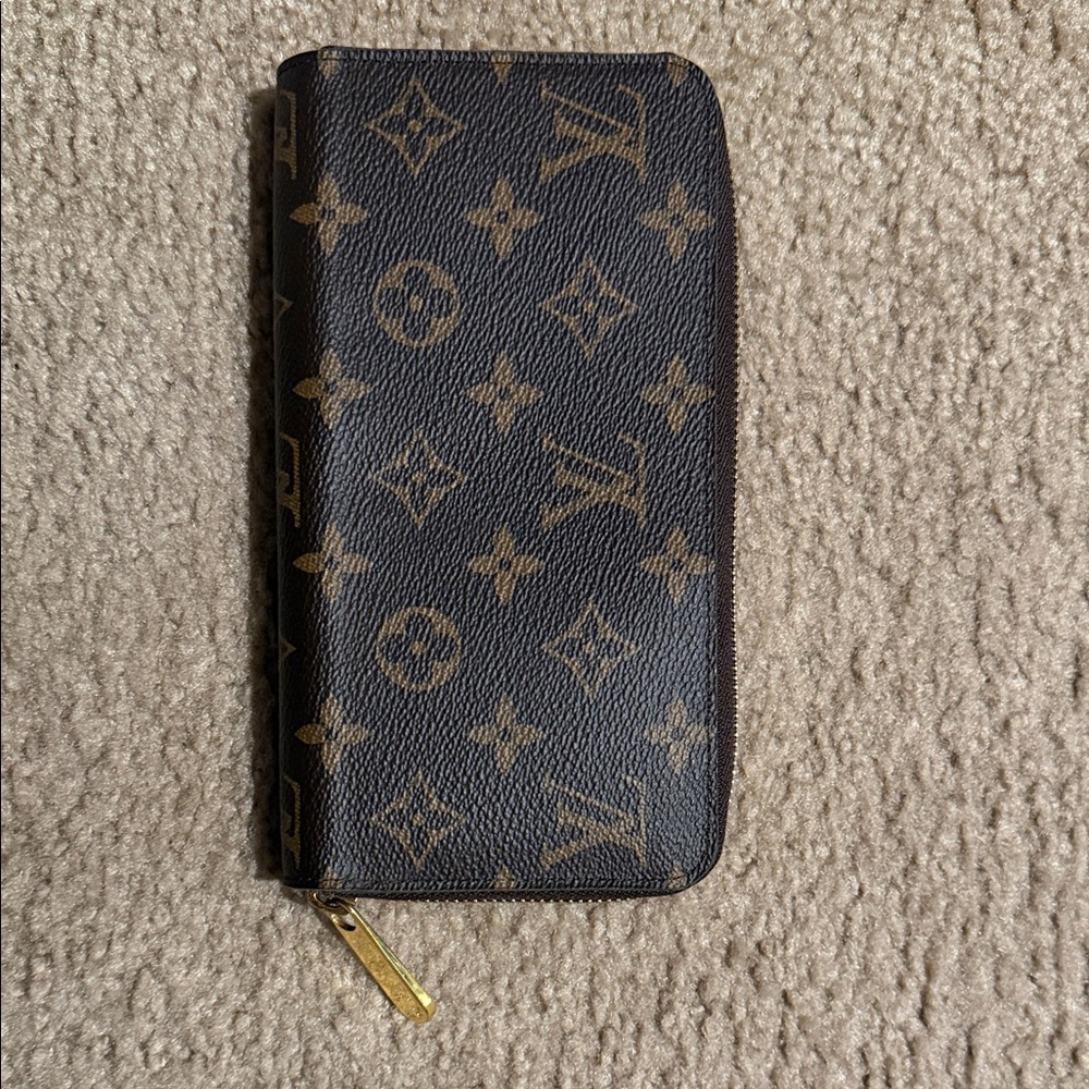 Louis Vuitton Brown and Gold Zippered Wallet